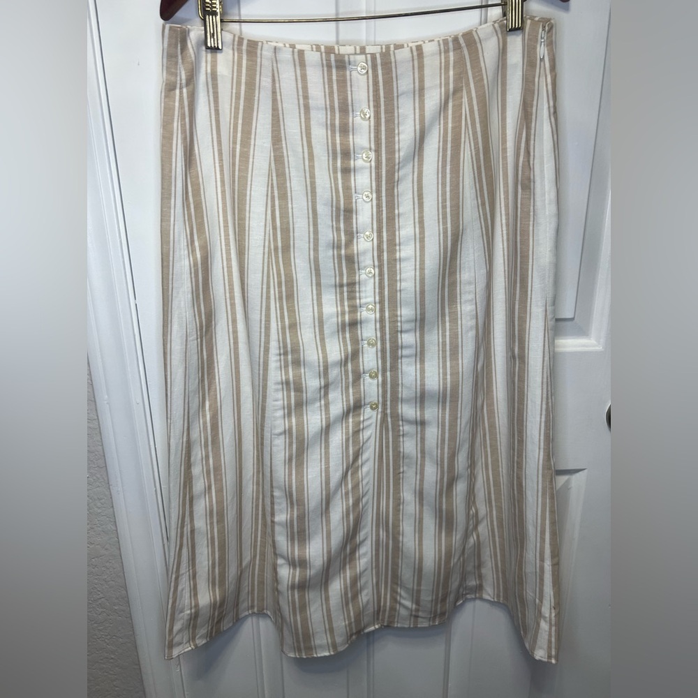 LOFT Beige and White Striped Maxi Skirt
